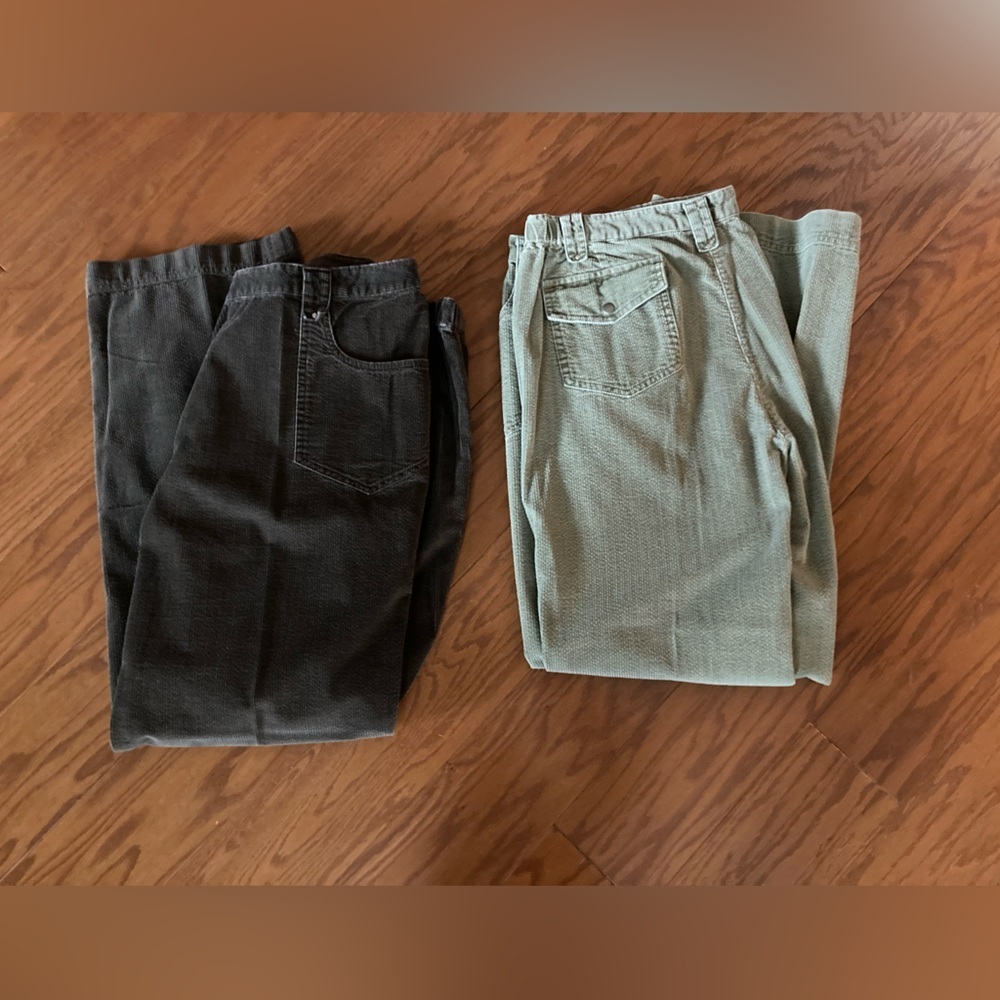J Jill Corduroy 2 Pair Pants Size 20 Olive & Brown Vintage pockets zipper hook